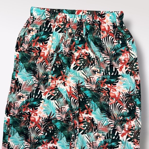 Y2K Boca Bay Tropical Floral Wide Leg Lounge Pants Elastic Waist Petite Medium - Picture 2 of 9
